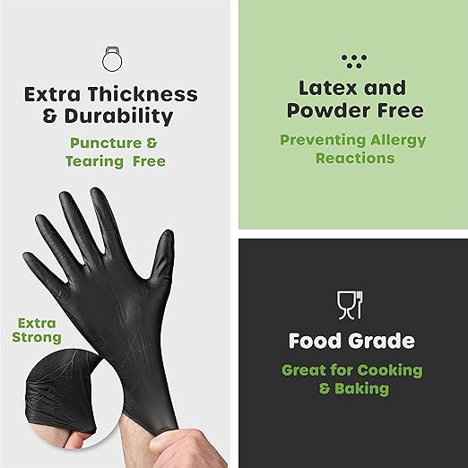 Comfy Package Black Nitrile Disposable Gloves 6 Mil. Chemical Resistance, Latex & Powder Free, Textured Fingertips Gloves